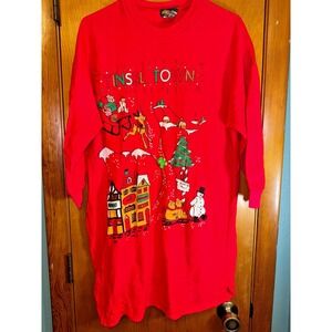 Christmas Women's Vintage Nightgown Red‎ Santa 1980's Starlit Nights One Size